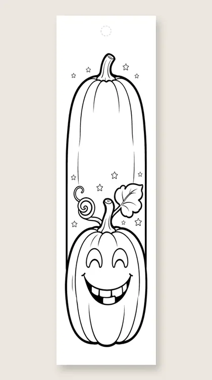 Tall friendly jack-o'-lantern: Halloween coloring bookmark