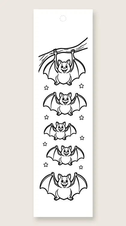 Hanging bats chain: Halloween coloring bookmark