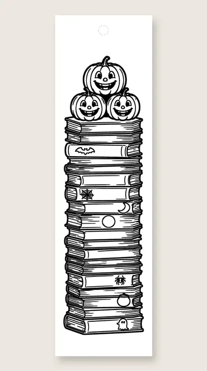 Pumpkin stack of books: coloring bookmark