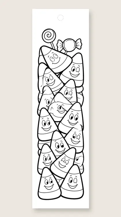 Candy corn tower: Halloween coloring bookmark