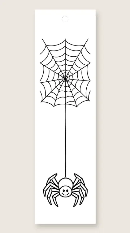 Spider web and spider: Halloween coloring bookmark