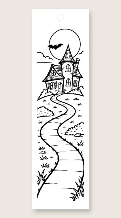 Cute haunted hill: Halloween coloring bookmark