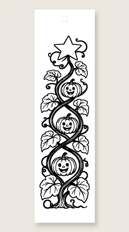 Pumpkin vine climbing: Halloween coloring bookmark
