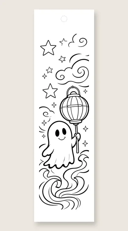 Ghost with a lantern: Halloween coloring bookmark