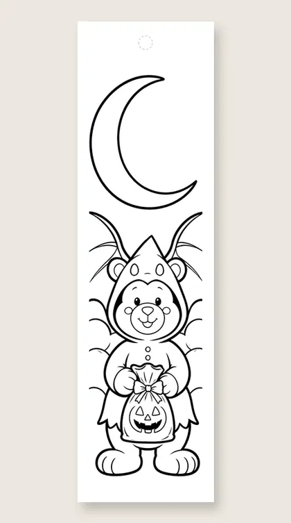 Bear in a bat costume: Halloween coloring bookmark