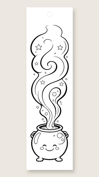 Cauldron of bubbles: Halloween coloring bookmark