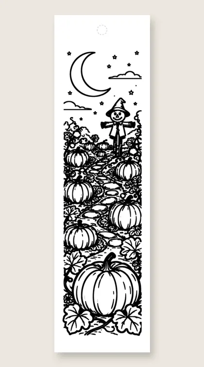 Pumpkin patch path: Halloween coloring bookmark