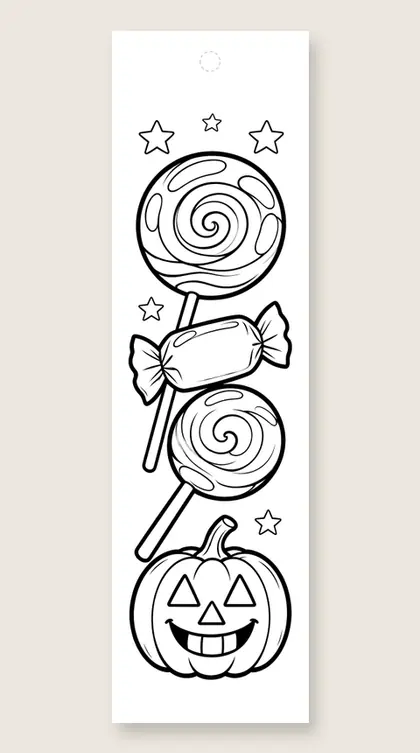 Lollipop and candy swirl: Halloween coloring bookmark