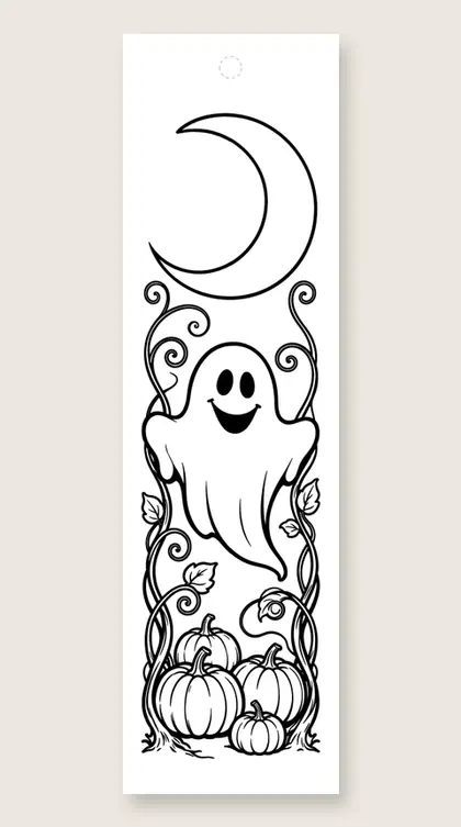 Ghost in the pumpkin patch: Halloween coloring bookmark