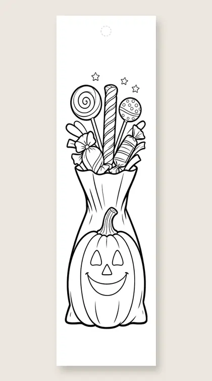 Trick-or-treat bag stack: Halloween coloring bookmark