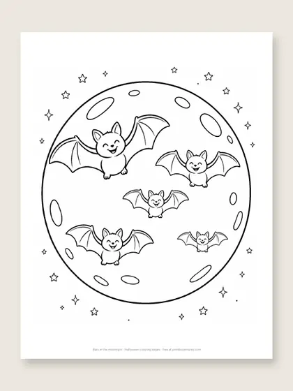 Bats in the moonlight: Halloween coloring page