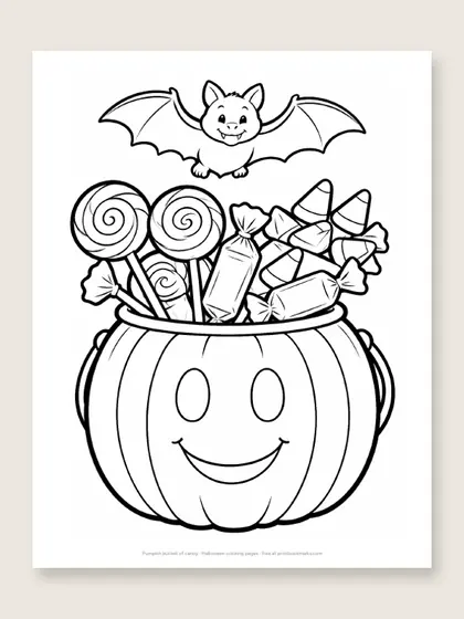 Pumpkin bucket of candy: Halloween coloring page