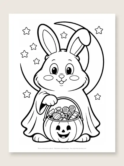 Bunny dressed as a ghost: Halloween coloring page