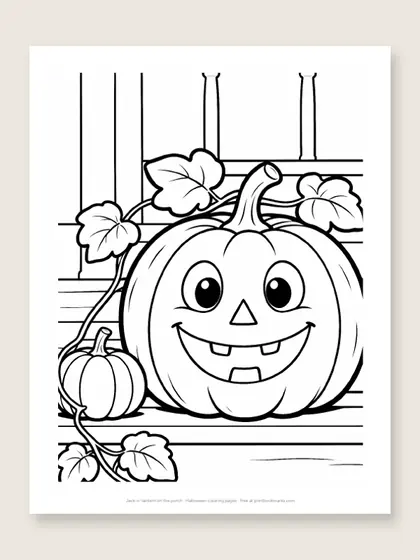 Jack-o'-lantern on the porch: Halloween coloring page