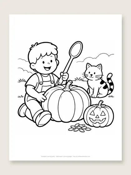 Pumpkin carving party: Halloween coloring page