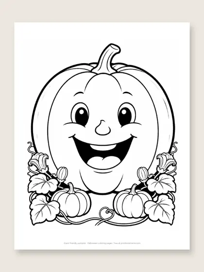 Giant friendly pumpkin: Halloween coloring page