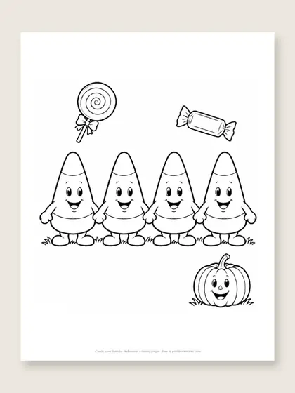 Candy corn friends: Halloween coloring page