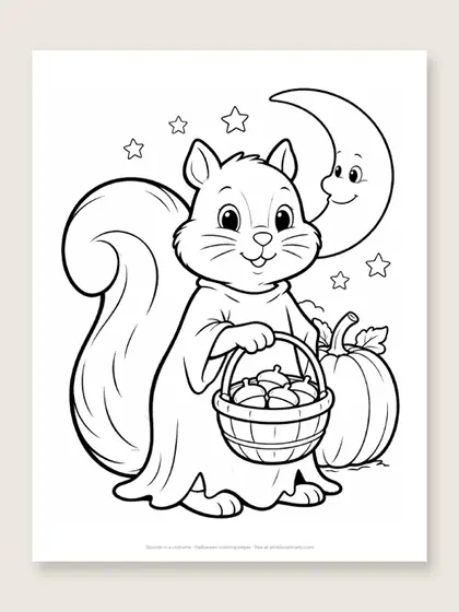 Squirrel in a costume: Halloween coloring page