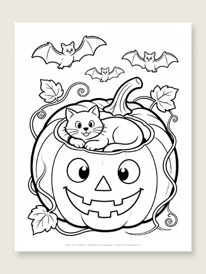 Black cat in a lantern: Halloween coloring page