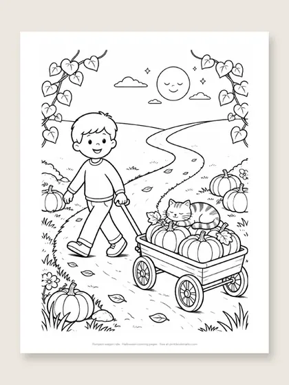 Pumpkin wagon ride: Halloween coloring page