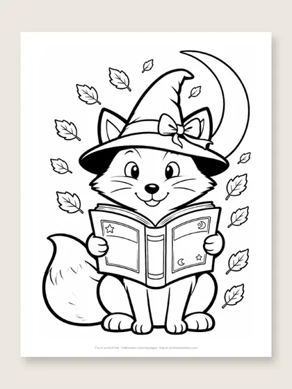 Fox in a witch hat: fox coloring page