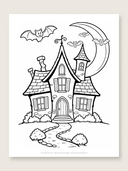 Cute haunted house: Halloween coloring page