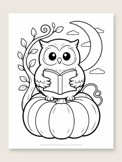 Owl on a pumpkin: owl coloring page