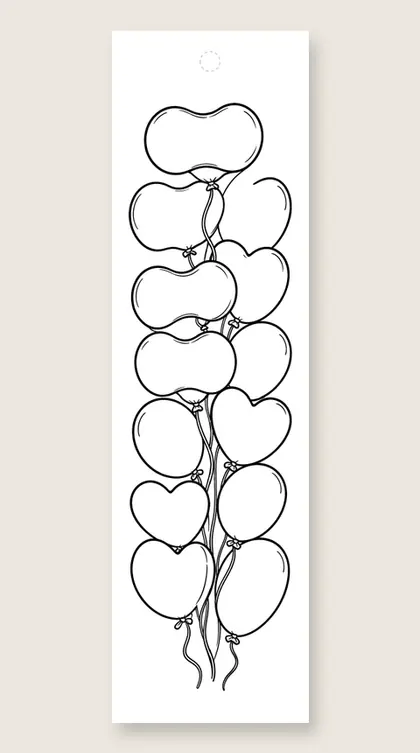 Line of balloons: happy birthday coloring bookmark