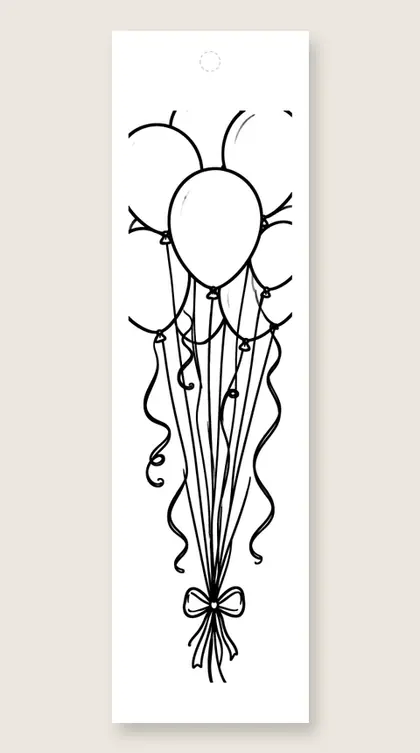 Balloon bunch with strings: coloring bookmark
