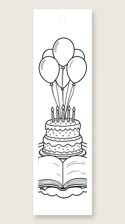 Cake from a book: happy birthday coloring bookmark