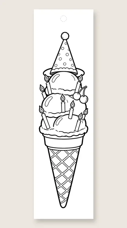 Ice cream birthday: happy birthday coloring bookmark