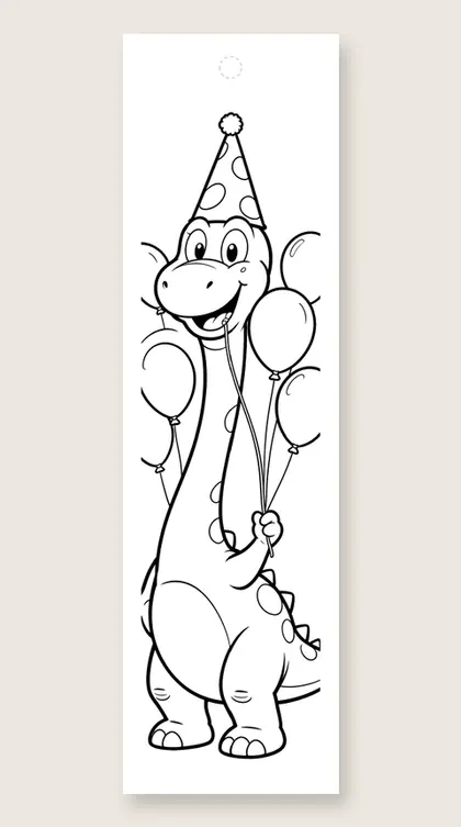 Birthday party dinosaur: happy birthday coloring bookmark