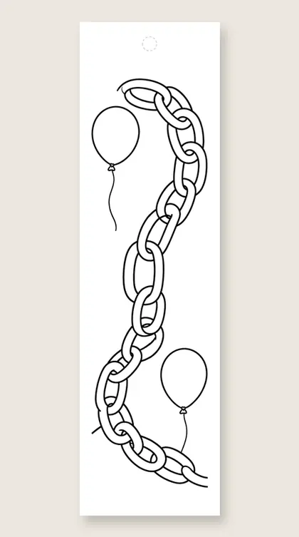 Paper chain loops: happy birthday coloring bookmark