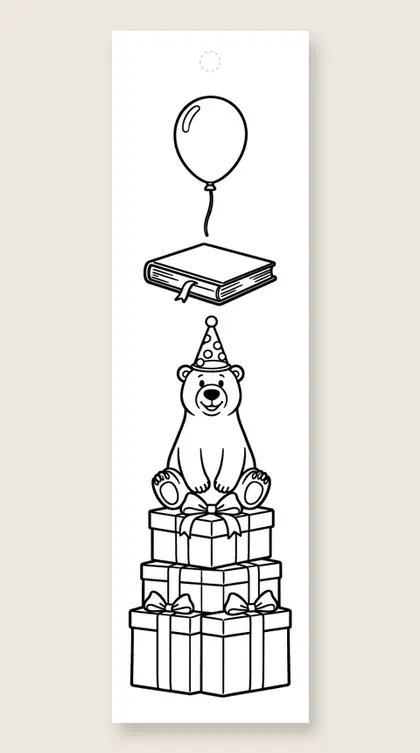 Polar bear party: happy birthday coloring bookmark