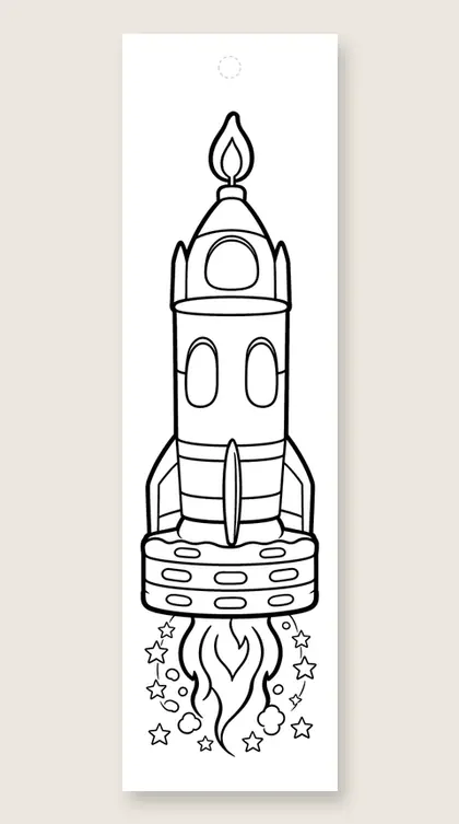 Rocket birthday cake: happy birthday coloring bookmark