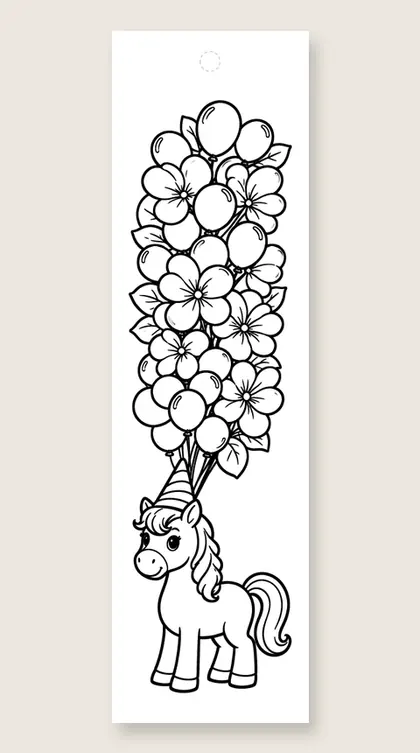 Birthday party pony: happy birthday coloring bookmark