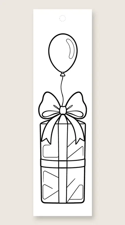 Giant gift with a bow: happy birthday coloring bookmark
