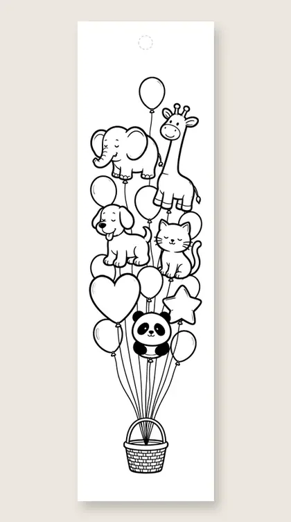 Animal shaped balloons: happy birthday coloring bookmark