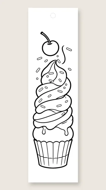 Giant birthday cupcake: happy birthday coloring bookmark