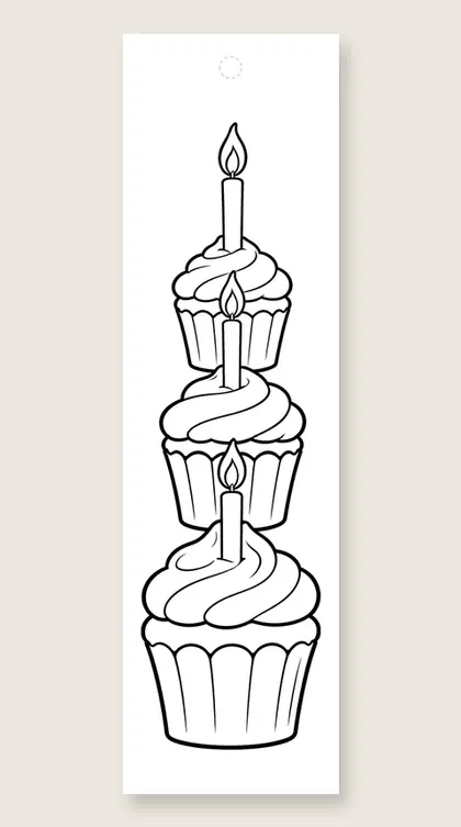 Tall cupcake tower: coloring bookmark