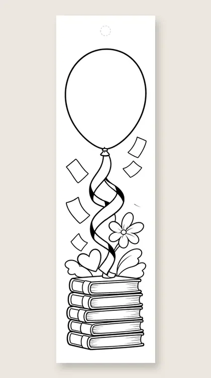 Streamers and books: coloring bookmark