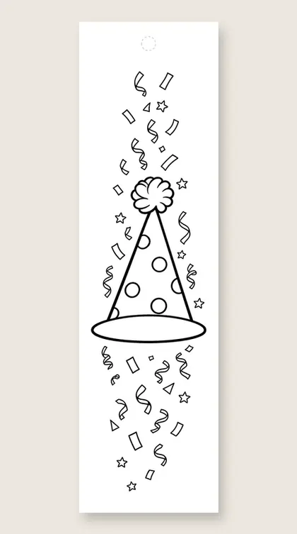 Tall party hat: happy birthday coloring bookmark