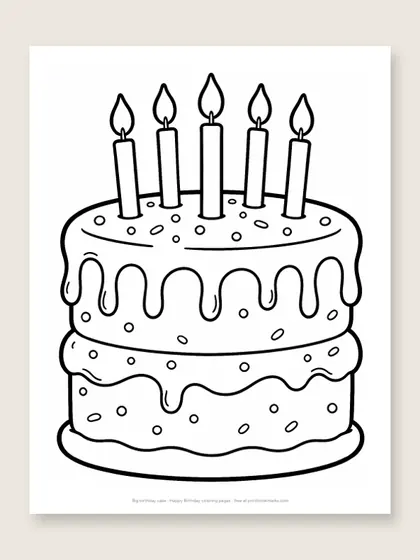 Big birthday cake: happy birthday coloring page