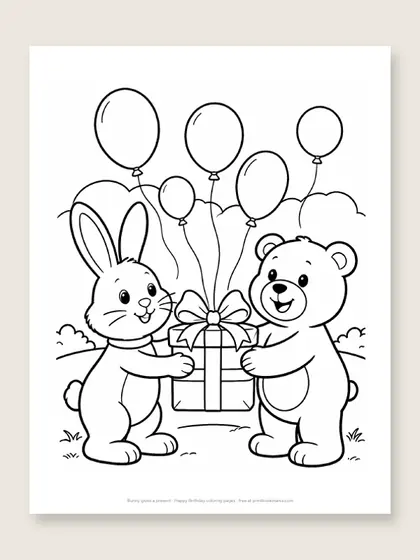 Bunny gives a present: bunny coloring page