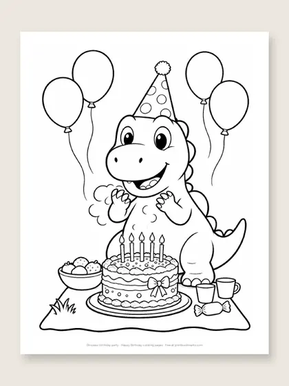 Dinosaur birthday party: happy birthday coloring page
