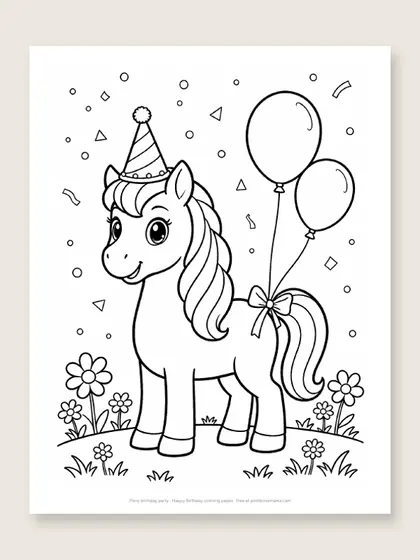 Pony birthday party: happy birthday coloring page