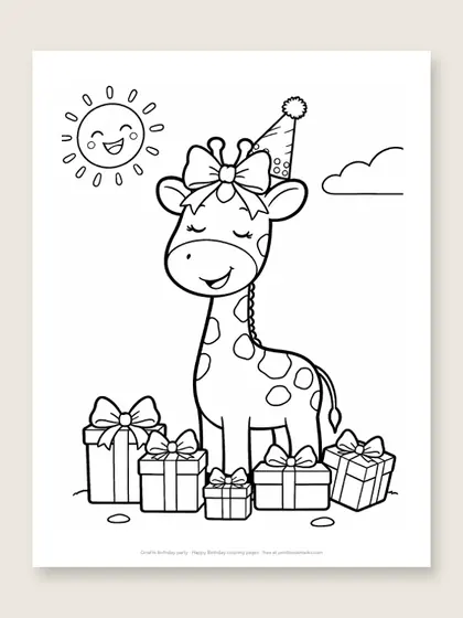 Giraffe birthday party: happy birthday coloring page