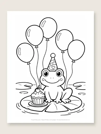 Frog birthday party: happy birthday coloring page