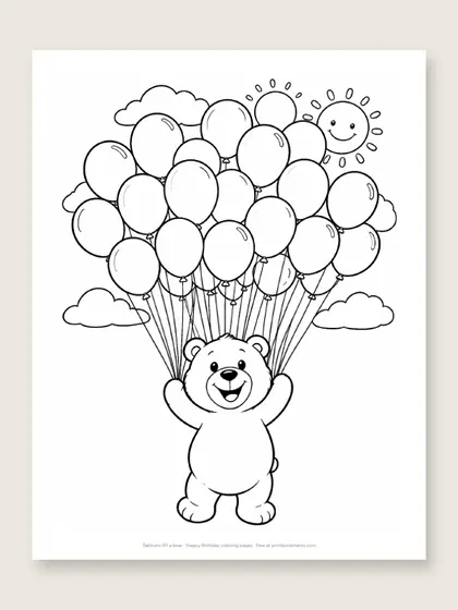 Balloons lift a bear: bear coloring page