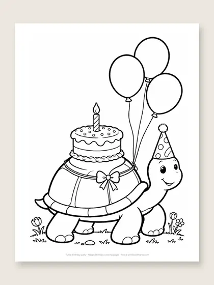 Turtle birthday party: happy birthday coloring page